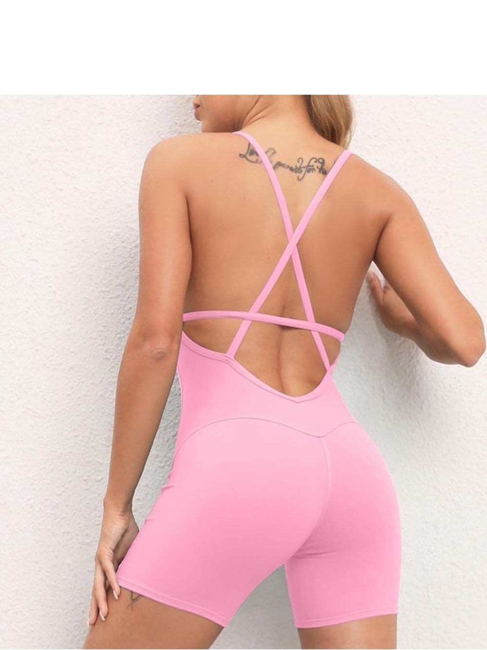 Pink Fitted Romper Bodysuit with Strappy Back - Picture 3 of 10